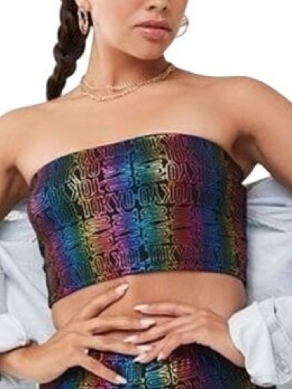 Forever 21 Tube Top Size Small Multicolor Tokyo Foil Print